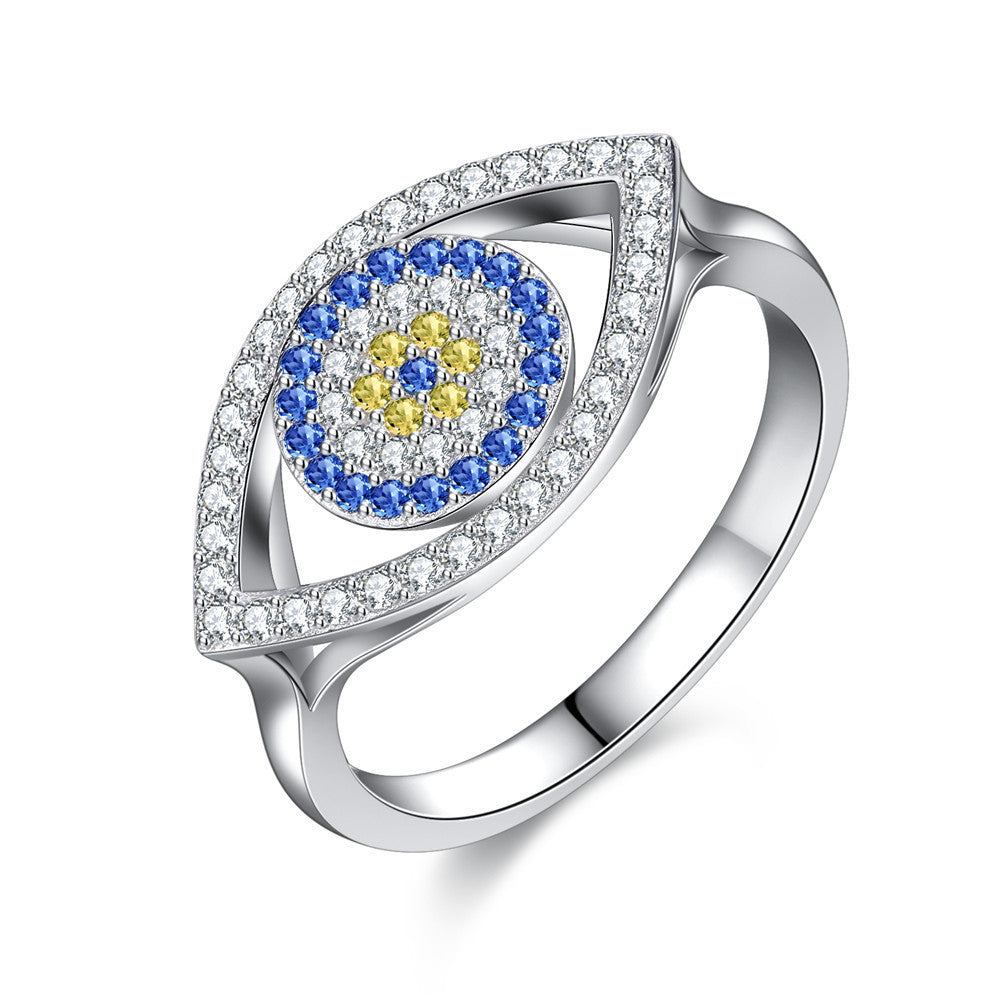 S925 Sterling Silver Evil Eye Diamond Ring - Bodycouturee