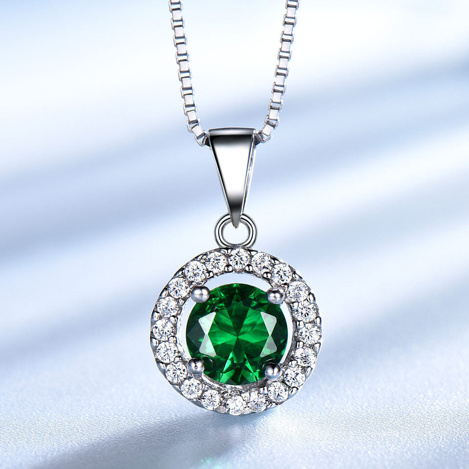 Emerald 925 Sterling Silver Round Diamond Earrings Pendant - Bodycouturee
