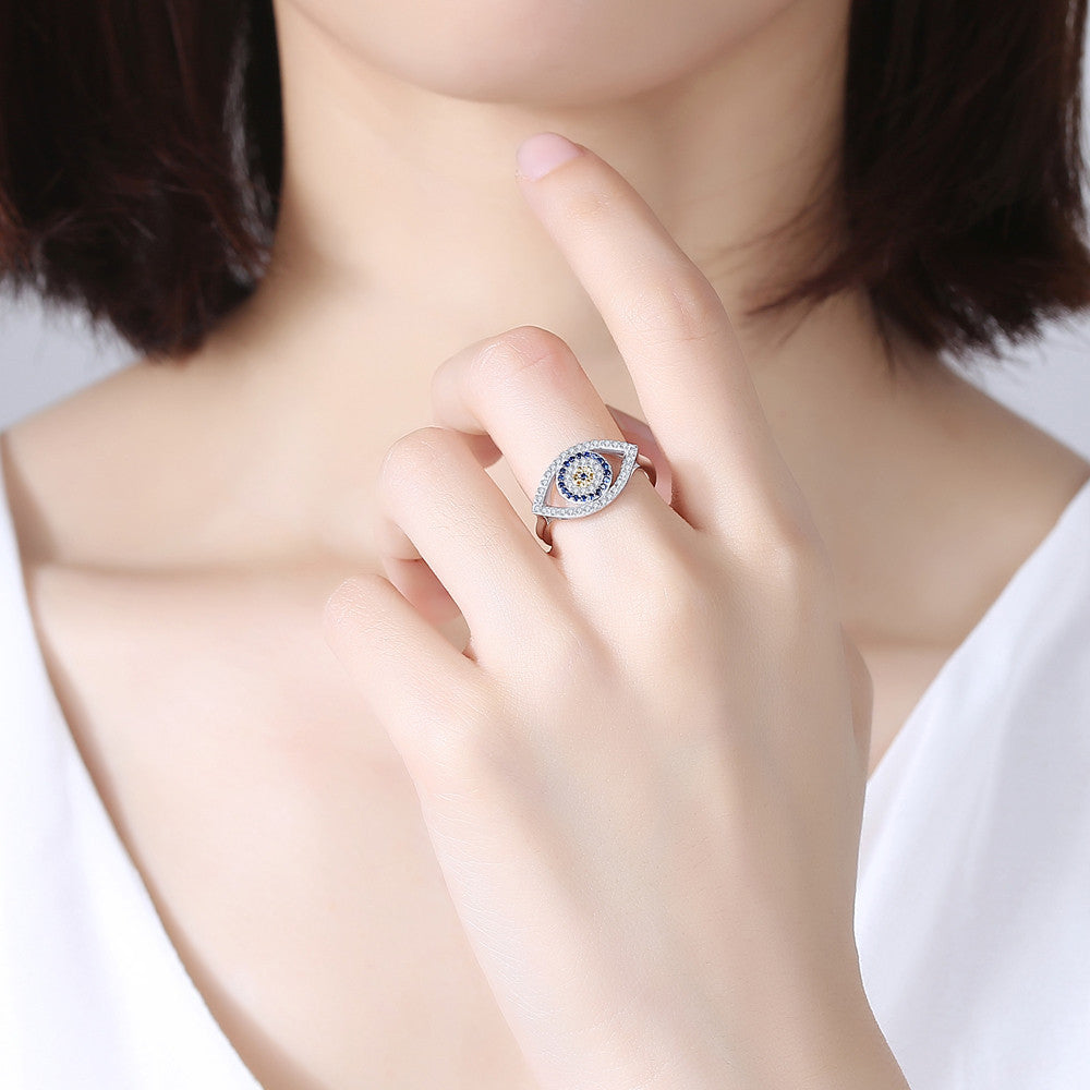S925 Sterling Silver Evil Eye Diamond Ring - Bodycouturee