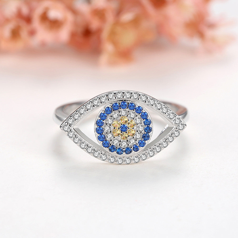 S925 Sterling Silver Evil Eye Diamond Ring - Bodycouturee