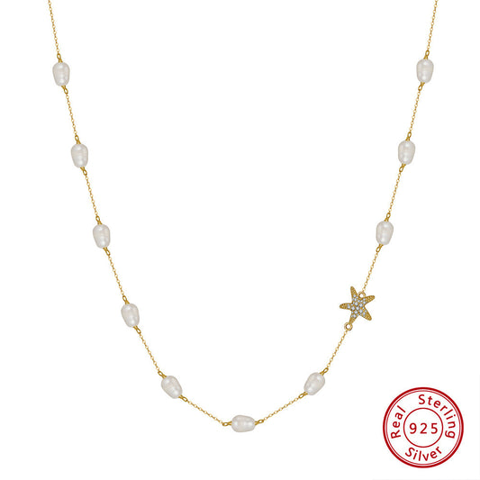 Sterling Silver Freshwater Pearl Starfish Beach Necklace