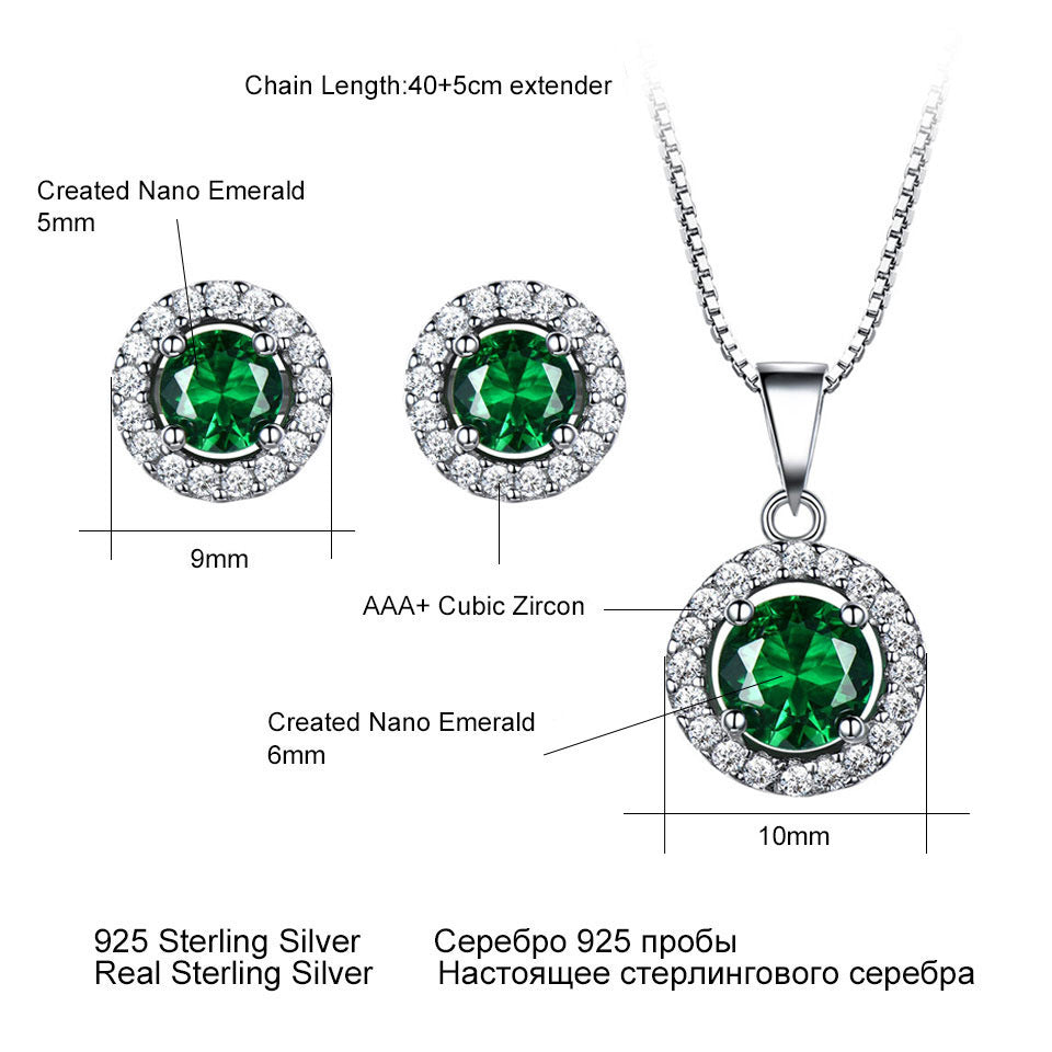 Emerald 925 Sterling Silver Round Diamond Earrings Pendant - Bodycouturee
