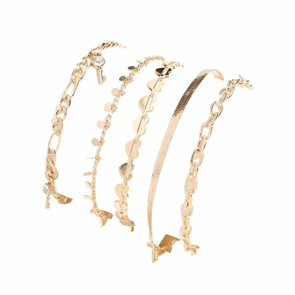 5 Pcs Snake Gold Color Heart Crystal Key Anklets Chain - BodycoutureeJewelryCJ dropshippingBodycoutureeCJST104139502BYCJST104139502BYB Gold5 Pcs Snake Gold Color Heart Crystal Key Anklets Chain Body Couturee & Co