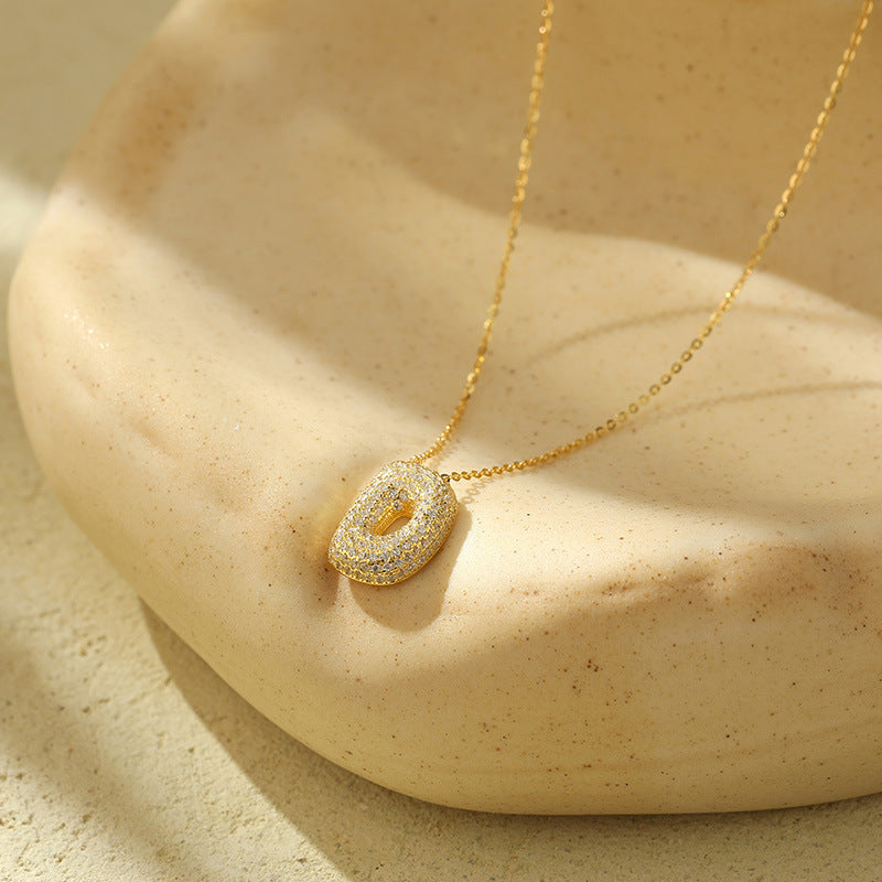 Sterling Silver 26 Bubble Diamond Letter Necklace - Bodycouturee