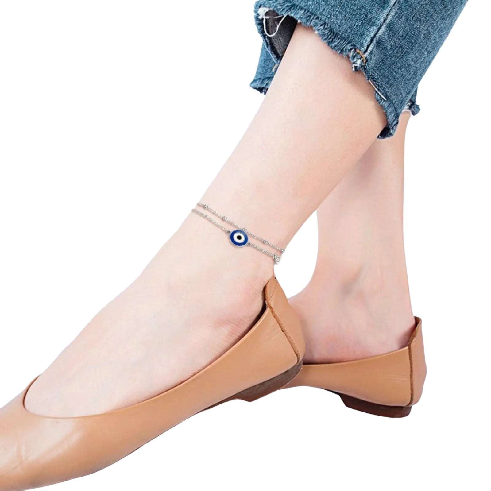 925 Sterling Silver Round Evil Eye Anklet - BodycoutureeJewelryCJ dropshippingBodycoutureeCJJE1866177 - SilverCJJE1866177 - SilverSilver925 Sterling Silver Round Evil Eye Anklet - BodyCouturee & Co