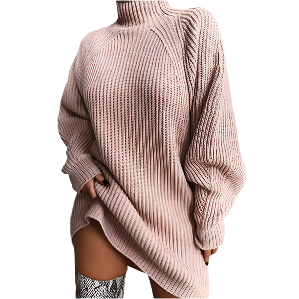 Solid Turtleneck Long Sweater Winter Warm Sweater Dress - Bodycouturee