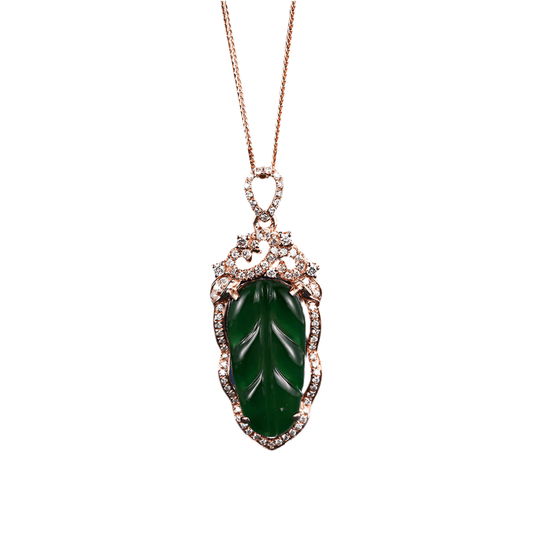 Jadeite Necklace with Gold Inlaid Branches and Jade Leaves