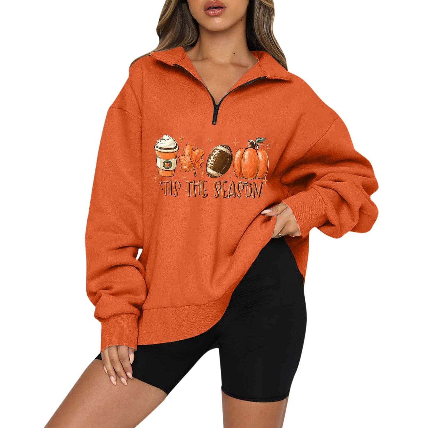 Halloween Pumpkin Print Casual Zipper Sweatshirt - Bodycouturee