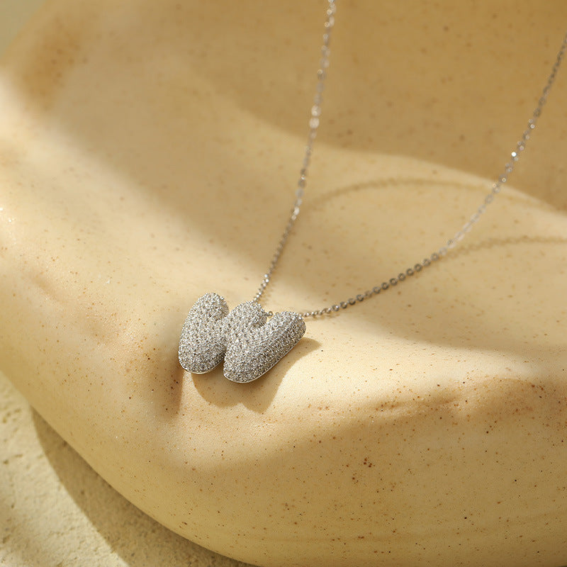 Sterling Silver 26 Bubble Diamond Letter Necklace - Bodycouturee