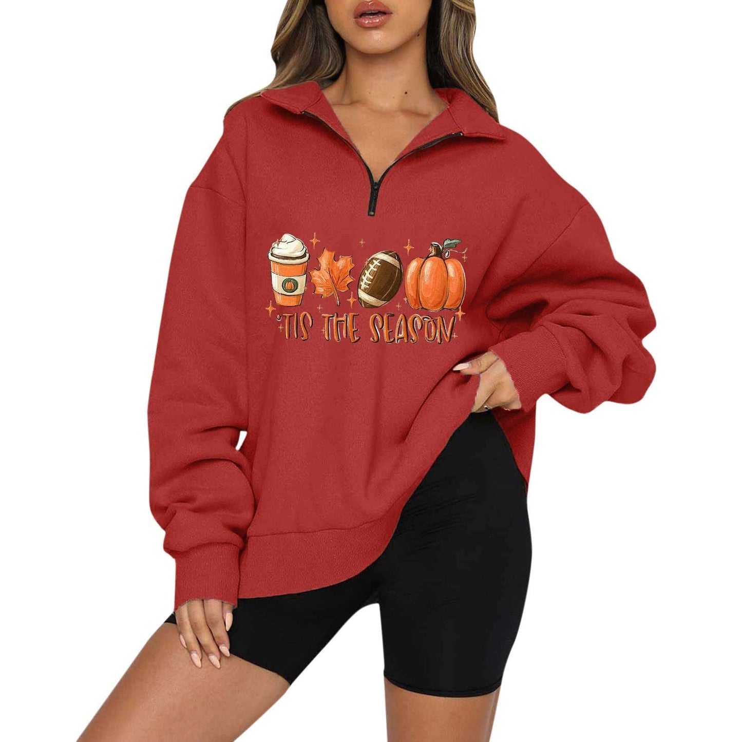 Halloween Pumpkin Print Casual Zipper Sweatshirt - Bodycouturee