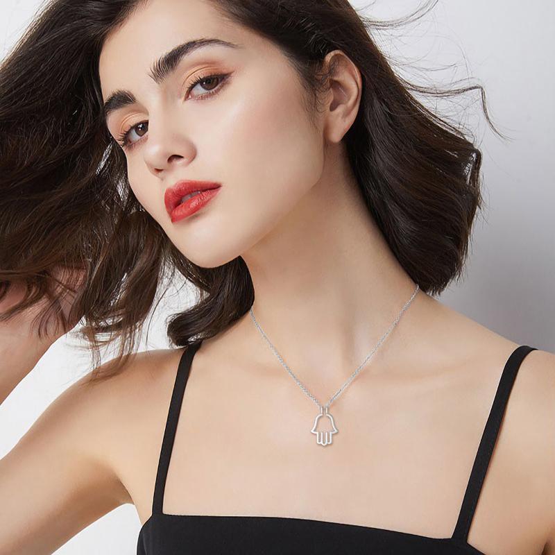Hamsa Hand Ring Holder Pendant 925 Sterling Silver Necklace - BodycoutureeJewelryCJ dropshippingBodycoutureeCJJE1868061 - SilverCJJE1868061 - SilverSilverHamsa Hand Ring Holder Pendant 925 Sterling Silver Necklace - Bodycouturee