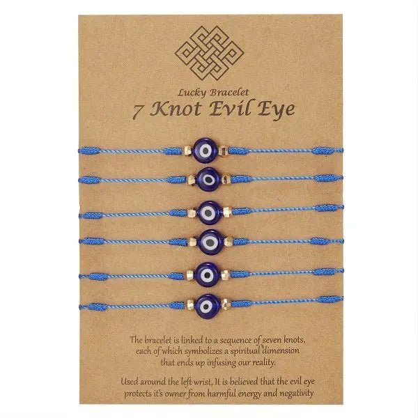 New 7 - knot Evil Eye Bracelet 6 Pack - BodycoutureeBraceletCJ dropshippingBodycoutureeCJSL110900402BYCJSL110900402BY6 blue ropesNew 7 - knot Evil Eye Bracelet 6 Pack Blue Eye Paper Card Bracelet Braided Adjustable Bracelet Body Couturee & Co