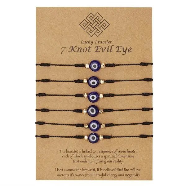New 7 - knot Evil Eye Bracelet 6 Pack - BodycoutureeBraceletCJ dropshippingBodycoutureeCJSL110900401AZCJSL110900401AZ6 black ropesNew 7 - knot Evil Eye Bracelet 6 Pack Blue Eye Paper Card Bracelet Braided Adjustable Bracelet Body Couturee & Co