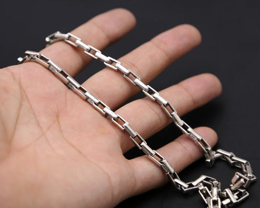 S925 Pure Thai Silver Hoop Retaining Ring Vintage Men's Box Chain Coarse Ore Necklace - BodycoutureeJewelryCJ dropshippingBodycoutureeCJLX183417501AZCJLX183417501AZ50cm925 SilverS925 Pure Thai Silver Hoop Retaining Ring Vintage Men's Box Chain Coarse Ore Necklace - Bodycouturee