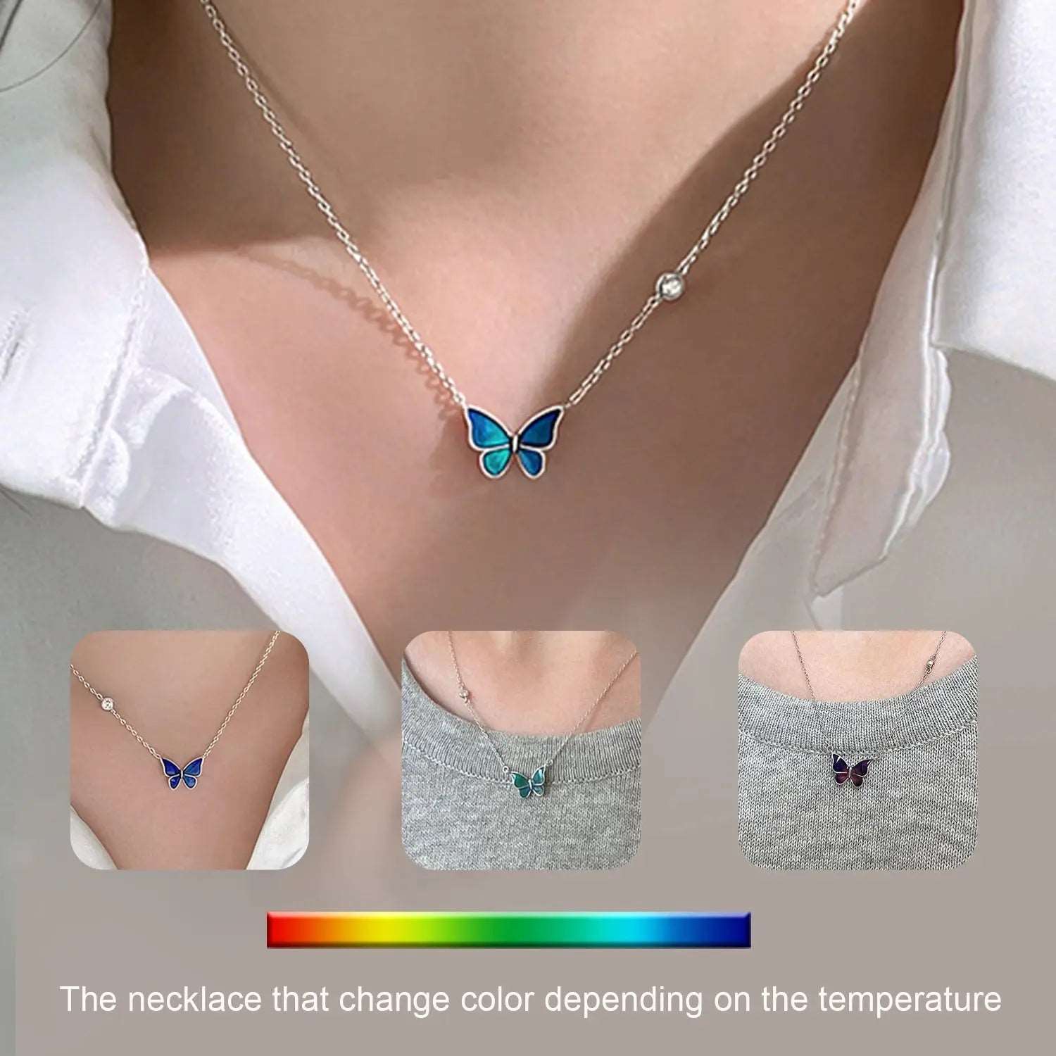 S925 Silver Color - change Butterfly Necklace - BodycoutureeNecklaceCJ dropshippingBodycoutureeCJLX1803993 - White sliverCJLX1803993 - White sliverWhite sliverS925 Sliver Color - change Butterfly Necklace - Bodycouturee