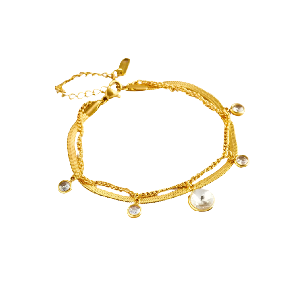 Gold Double Layer Bracelet Bangle Chain - Bodycouturee