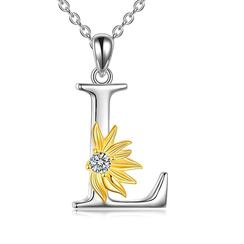 Sterling Silver Initial Alphabet Sunflower Letter Script Name Pendant Necklace - Bodycouturee