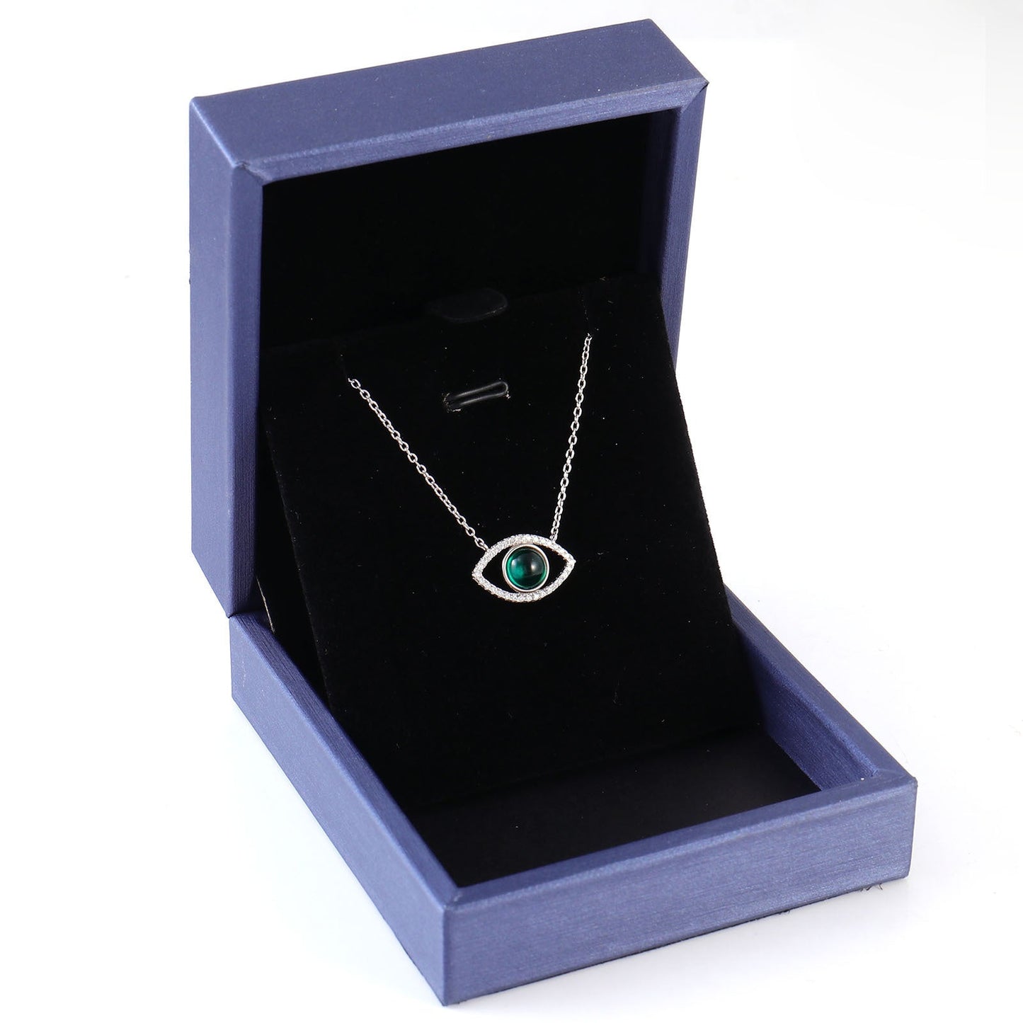 Sterling Silver Emerald Eye Diamond Pendant Necklace - Bodycouturee