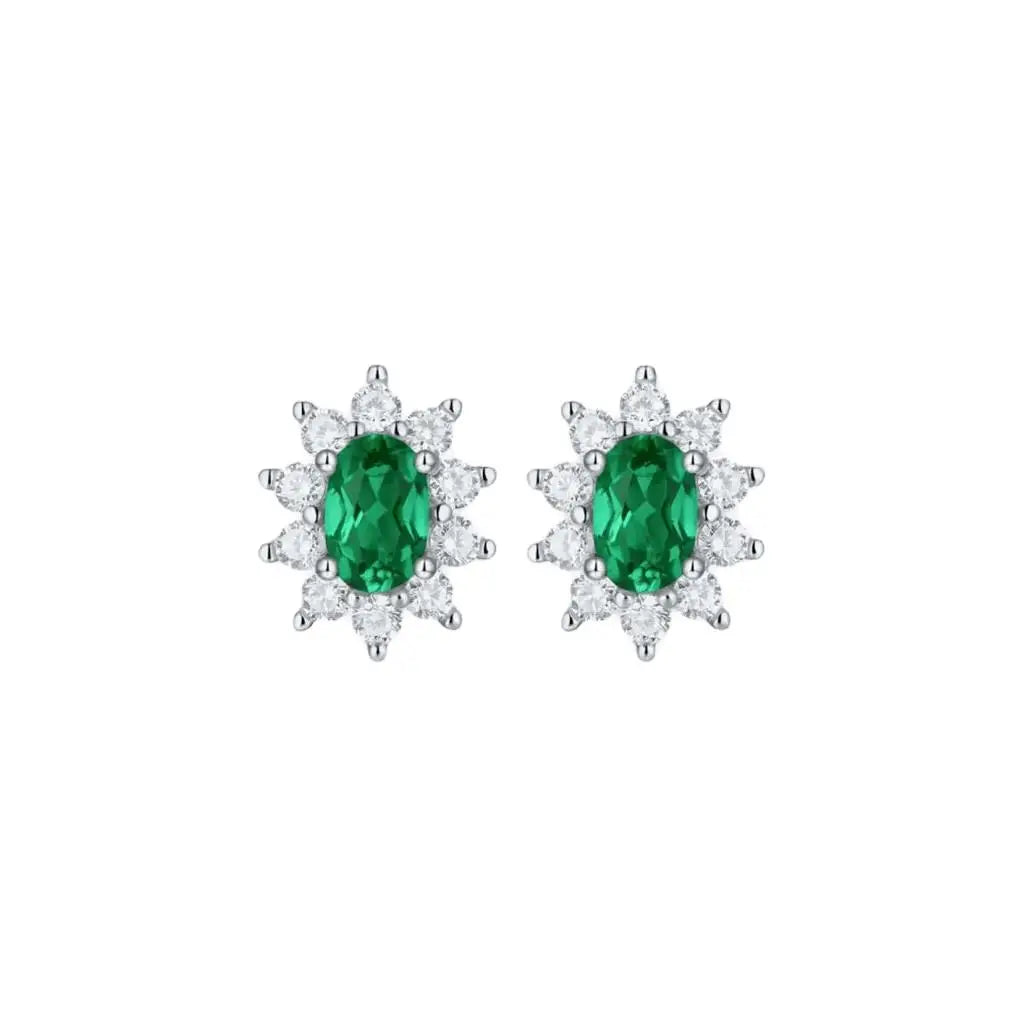 14K Gold Four-Prong Stud Earrings Oval Emerald Moissanite Studs Diamonds Trendsi