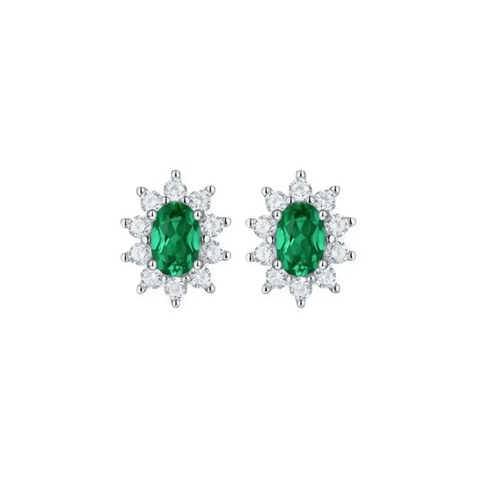 14K Gold Four-Prong Stud Earrings Oval Emerald Moissanite Studs Diamonds Body Couturee & Co