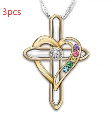 Cross Love Colorful Gemstone Pendant Chain - Bodycouturee