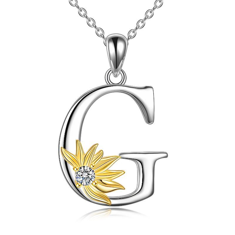 Sterling Silver Initial Alphabet Sunflower Letter Script Name Pendant Necklace - Bodycouturee