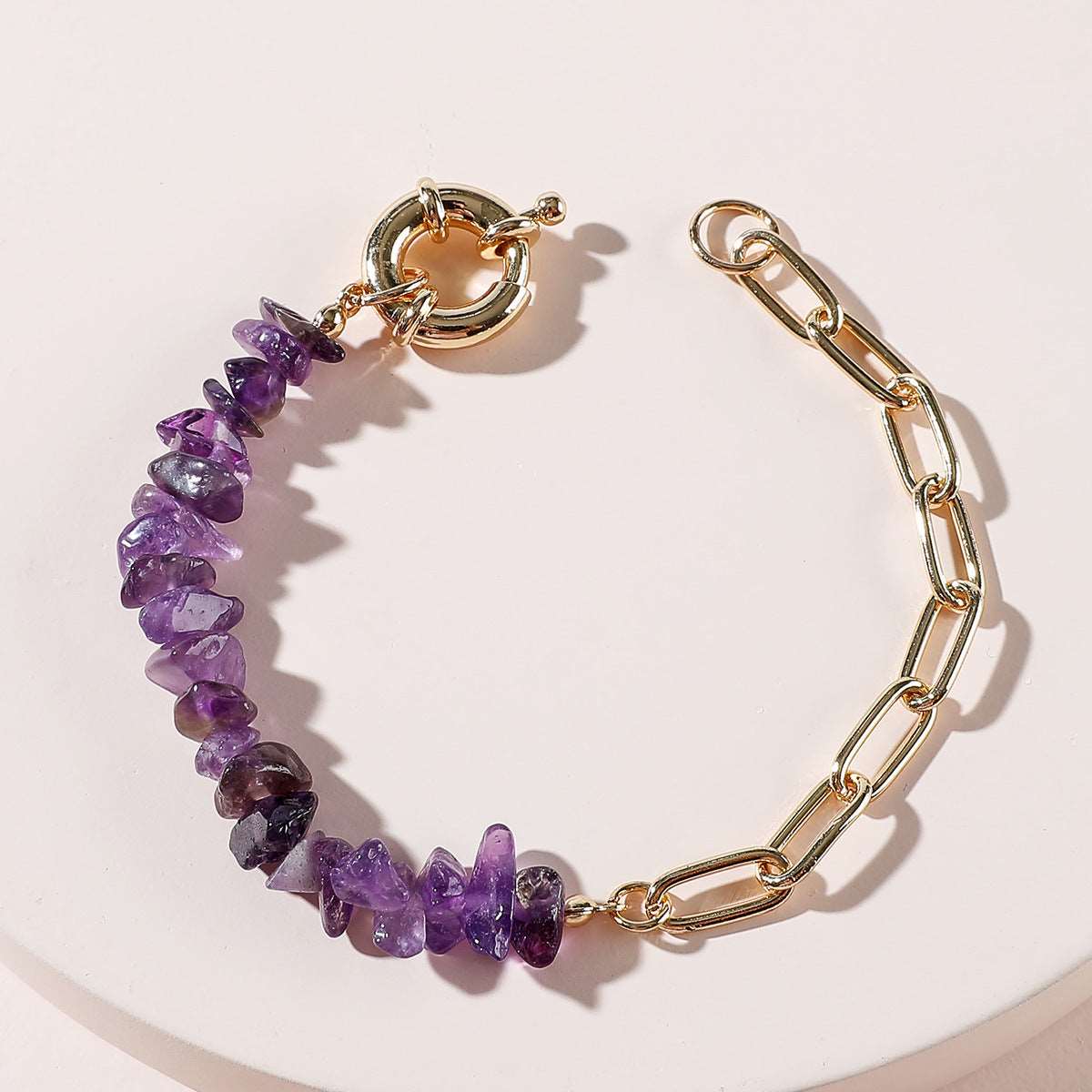 Rough Stone Crystal Amethyst Chain Bracelet - Bodycouturee