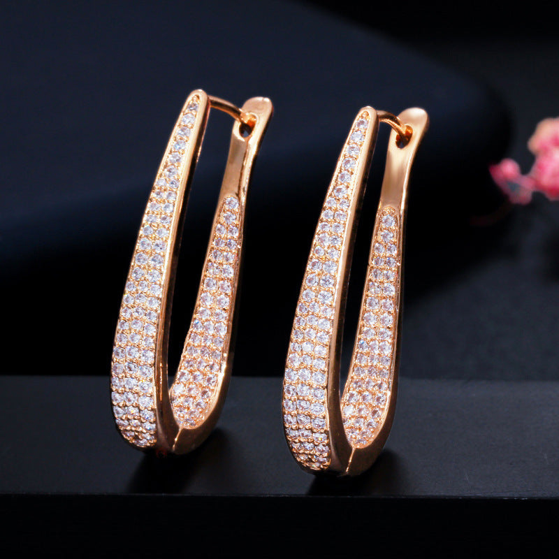 White Gold Luxury Diamond Stone Hoop Earrings - Bodycouturee