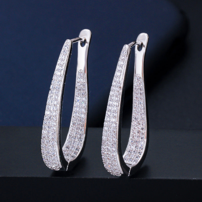 White Gold Luxury Diamond Stone Hoop Earrings - Bodycouturee