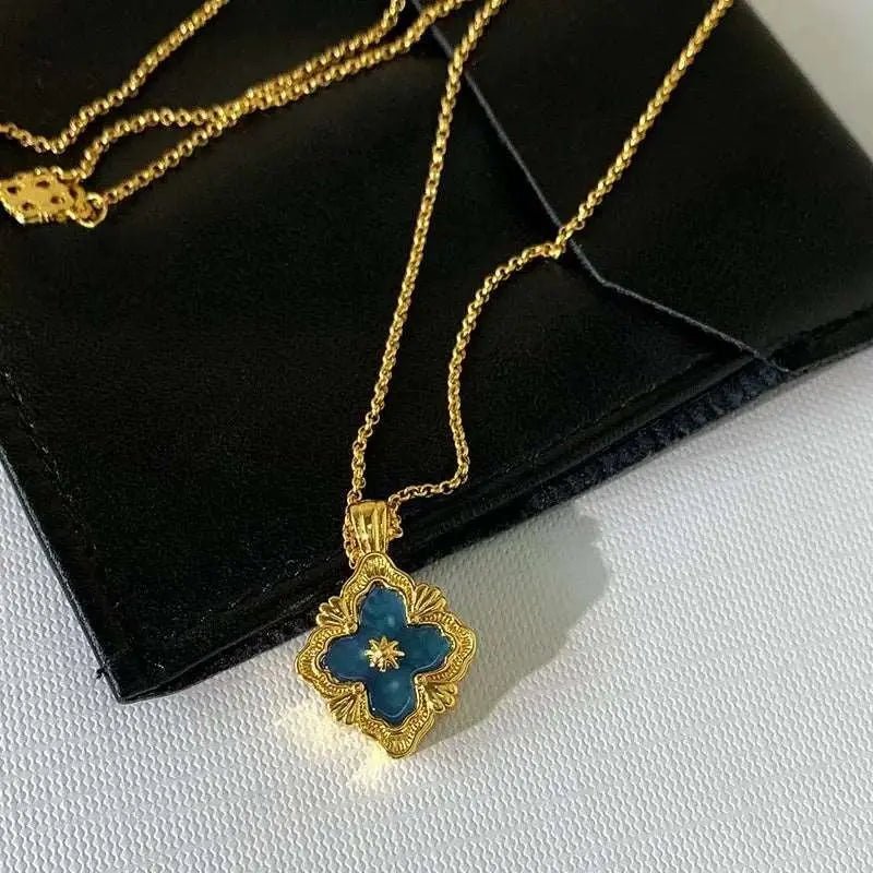 18K Gold Four Leaf Grass Necklace - BodycoutureeNecklaceCJ dropshippingBodycoutureeCJLX176103204DWCJLX176103204DWSapphire Blue18K Gold Four Leaf Grass Necklace Body Couturee & Co