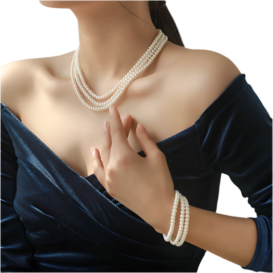 Freshwater Pearl Necklace Three Layer Design