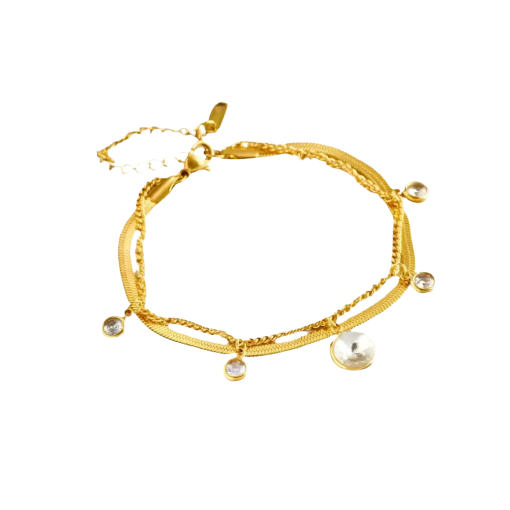 Stainless Steel Gold Double Layer Bracelet Bangle Chain - Bodycouturee