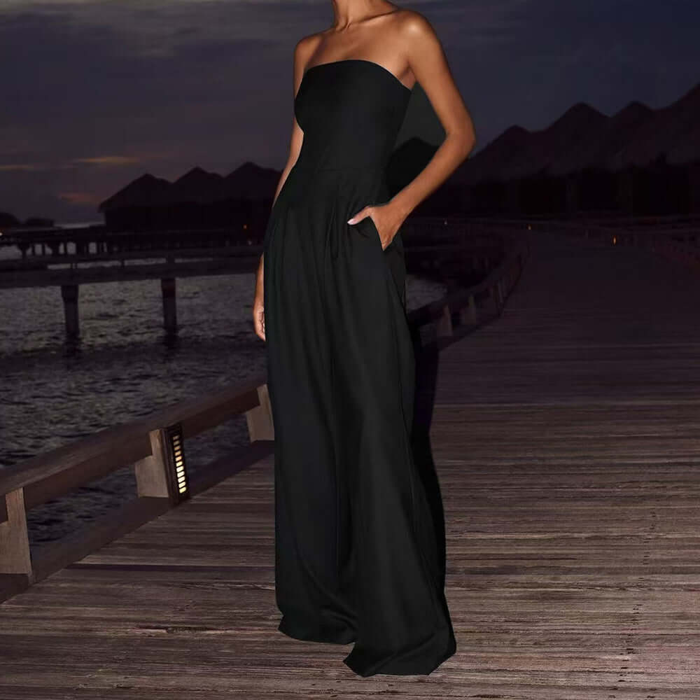 Loose Tube-top Jumpsuit Backless Wide Leg Long Pants