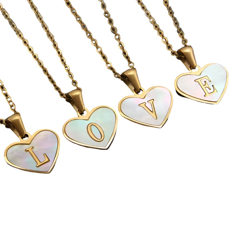 26 Gold Letter White Heart-shaped Necklace