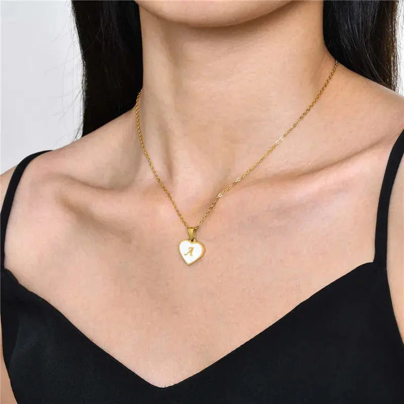 26 Gold Letter White Heart-shaped Necklace