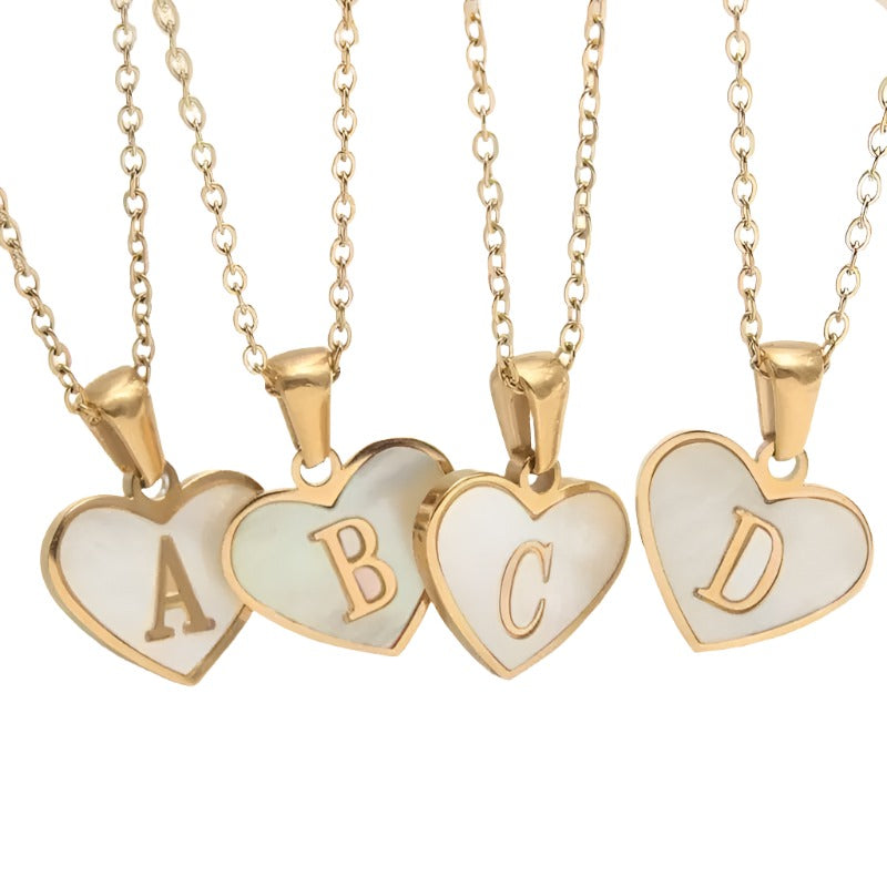 26 Gold Letter White Heart-shaped Necklace