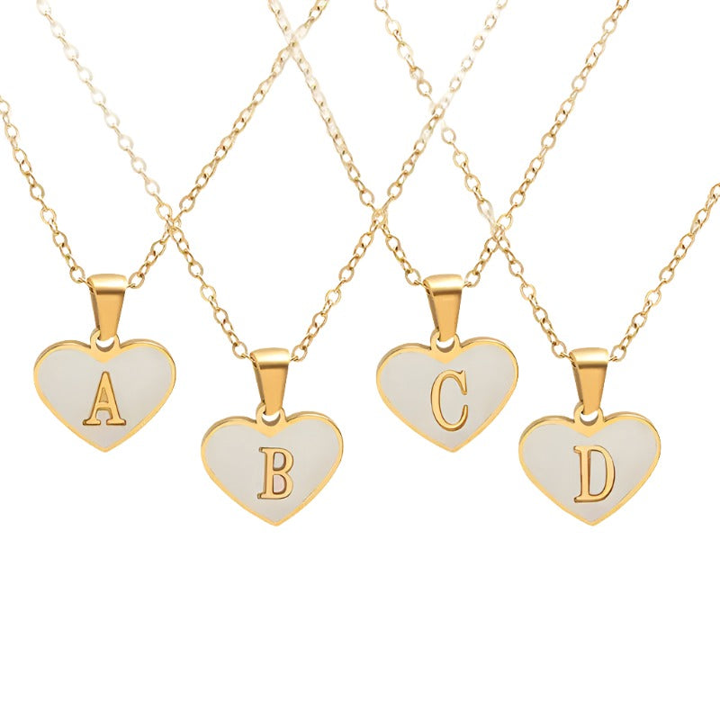 26 Gold Letter White Heart-shaped Necklace BodyCouturee & Co