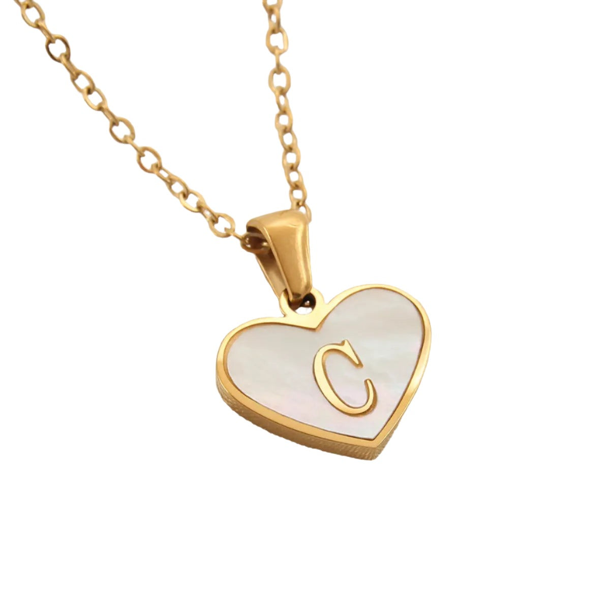 26 Gold Letter White Heart-shaped Necklace