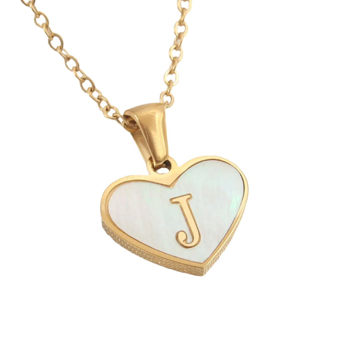 26 Gold Letter White Heart-shaped Necklace