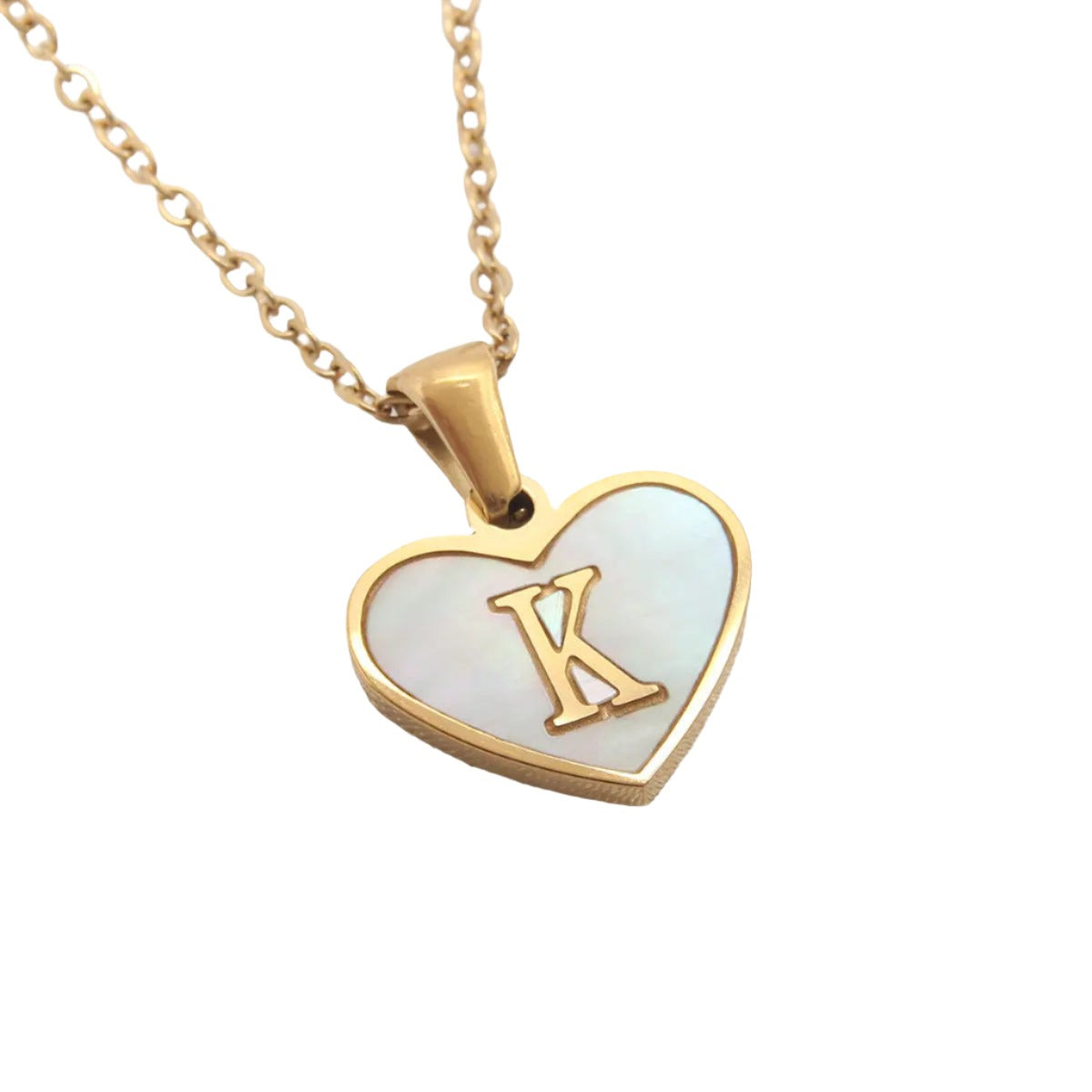 26 Gold Letter White Heart-shaped Necklace