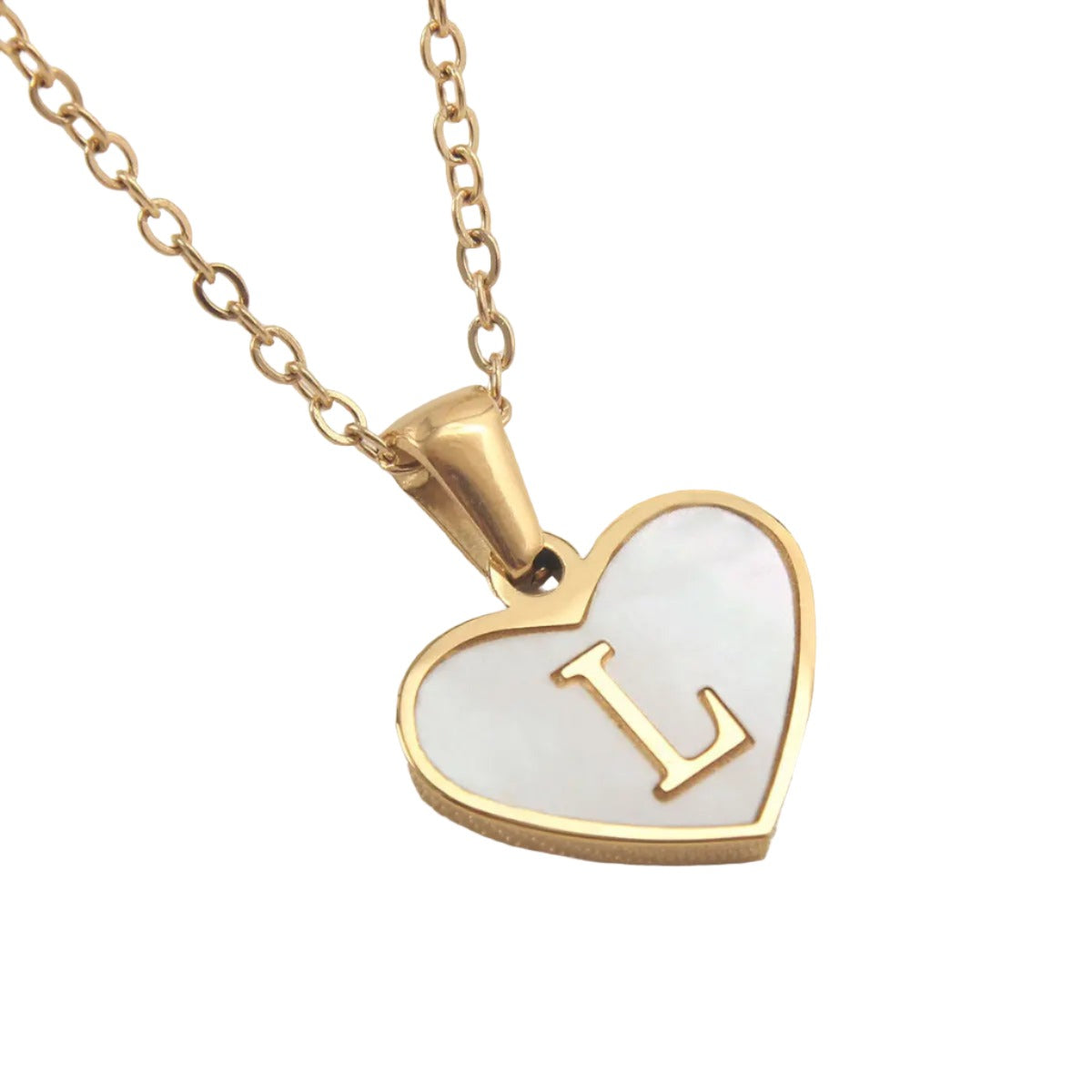 26 Gold Letter White Heart-shaped Necklace