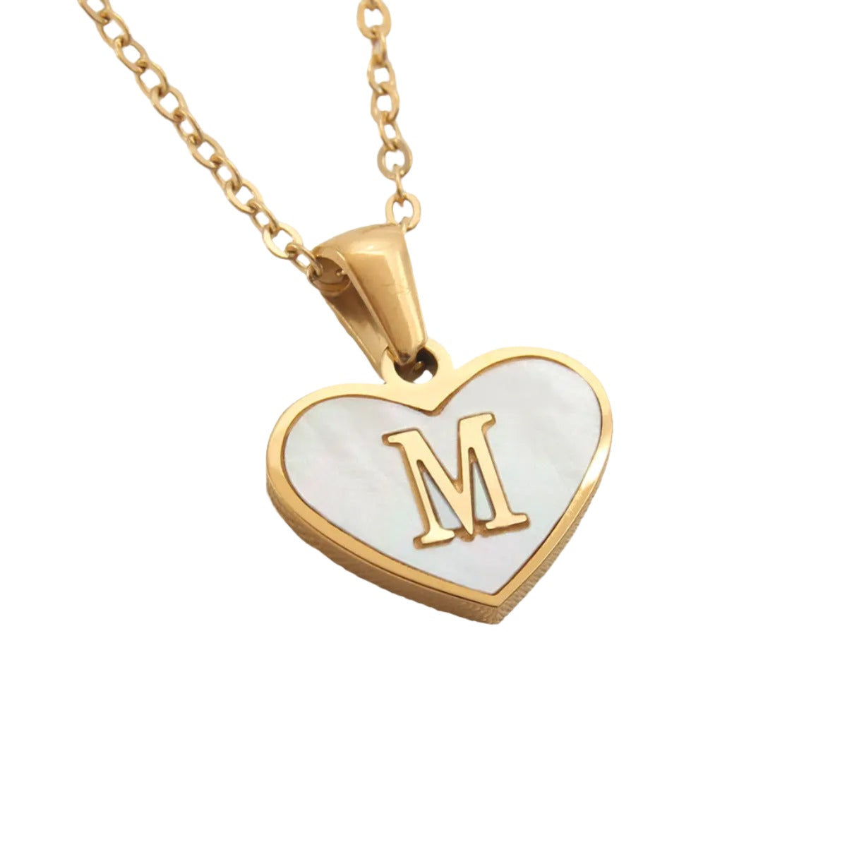 26 Gold Letter White Heart-shaped Necklace