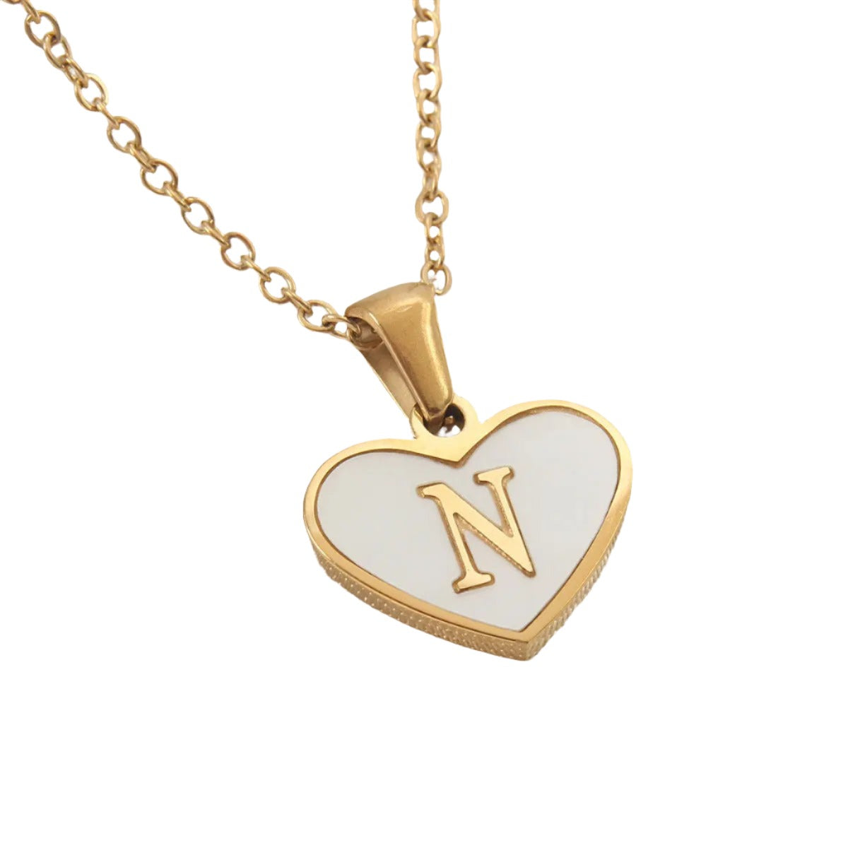 26 Gold Letter White Heart-shaped Necklace