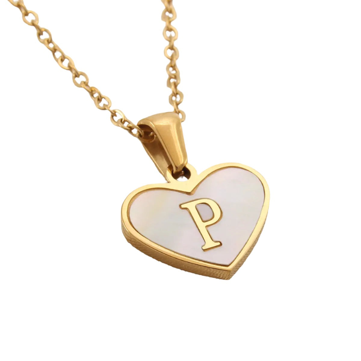 26 Gold Letter White Heart-shaped Necklace