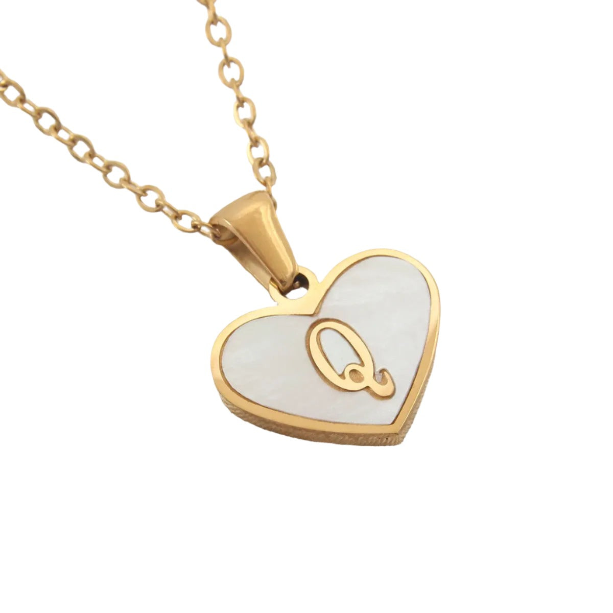 26 Gold Letter White Heart-shaped Necklace