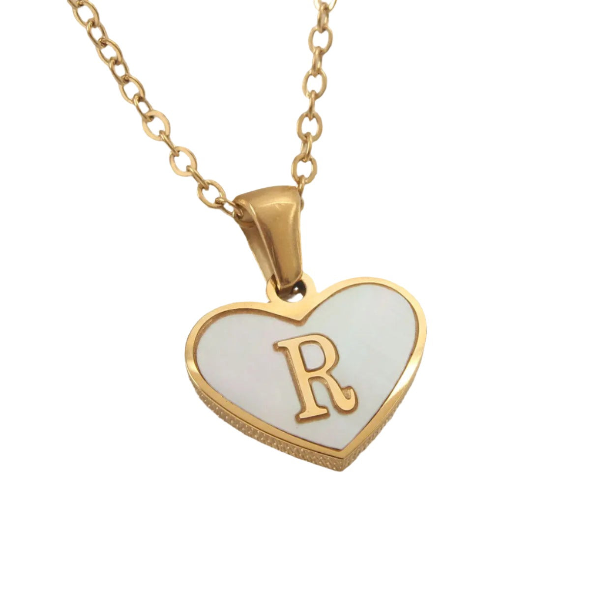 26 Gold Letter White Heart-shaped Necklace