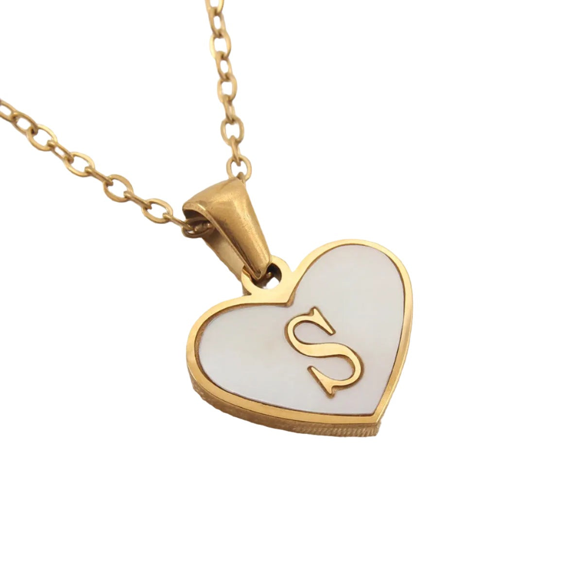 26 Gold Letter White Heart-shaped Necklace