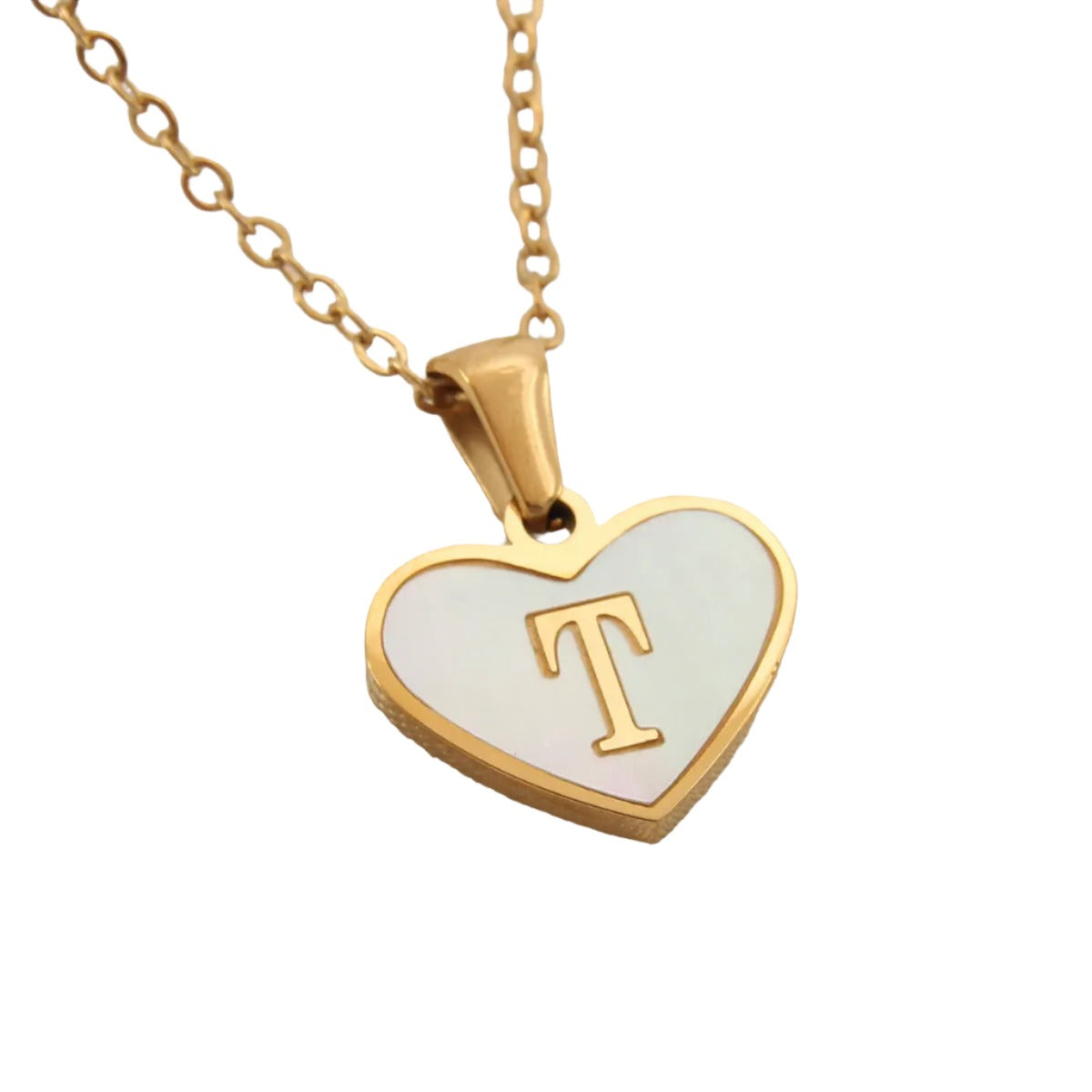 26 Gold Letter White Heart-shaped Necklace