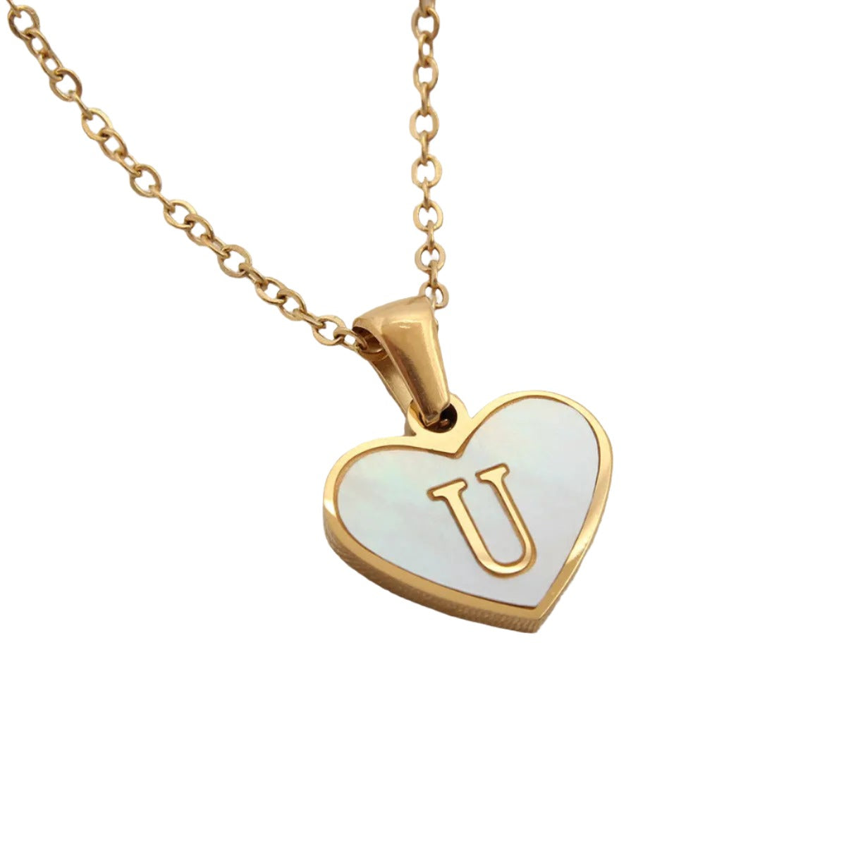 26 Gold Letter White Heart-shaped Necklace