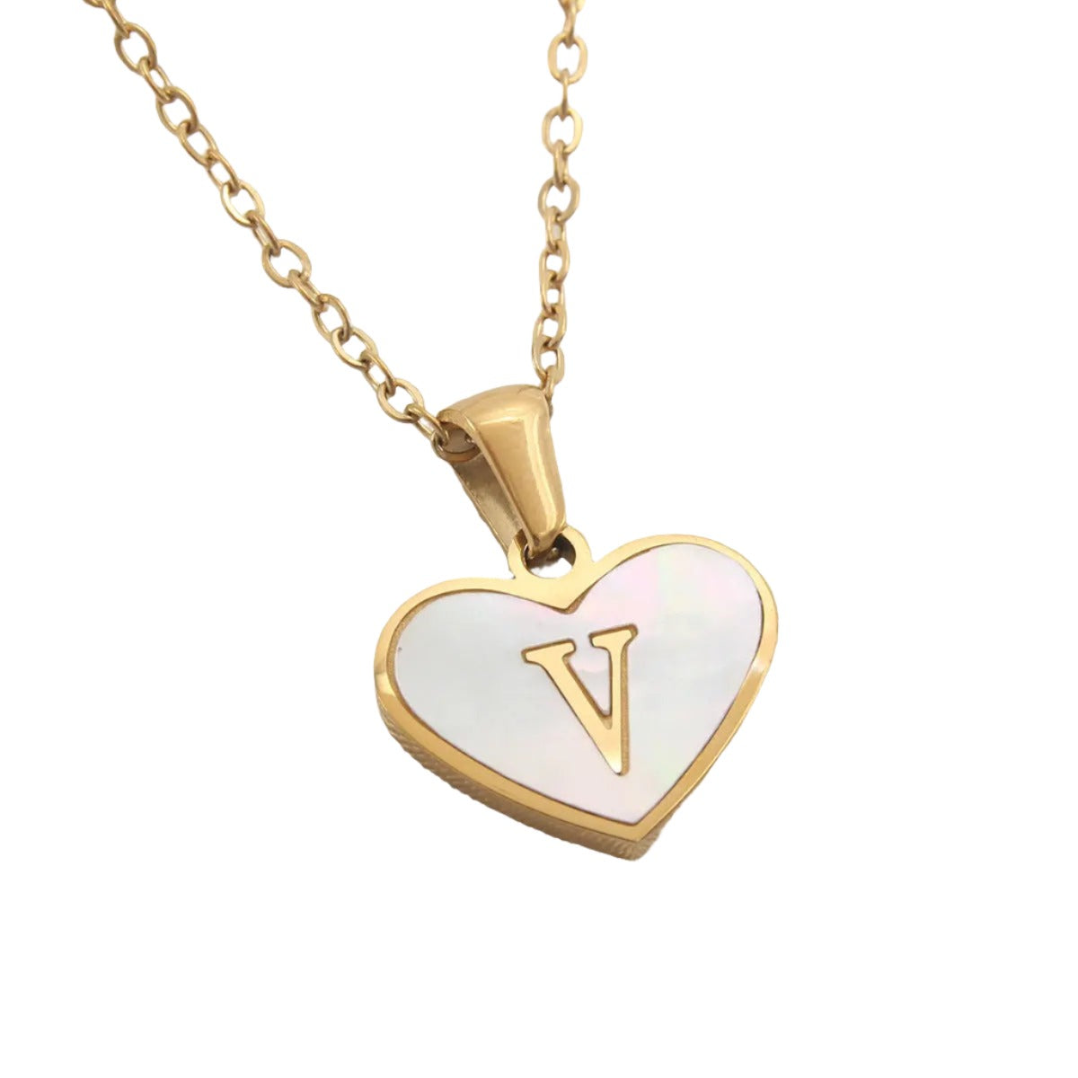 26 Gold Letter White Heart-shaped Necklace